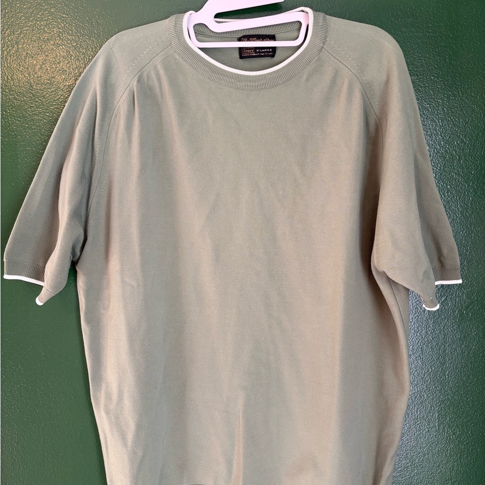Sears Men's Short-Sleeve Sweater Tee in Green with White Trim